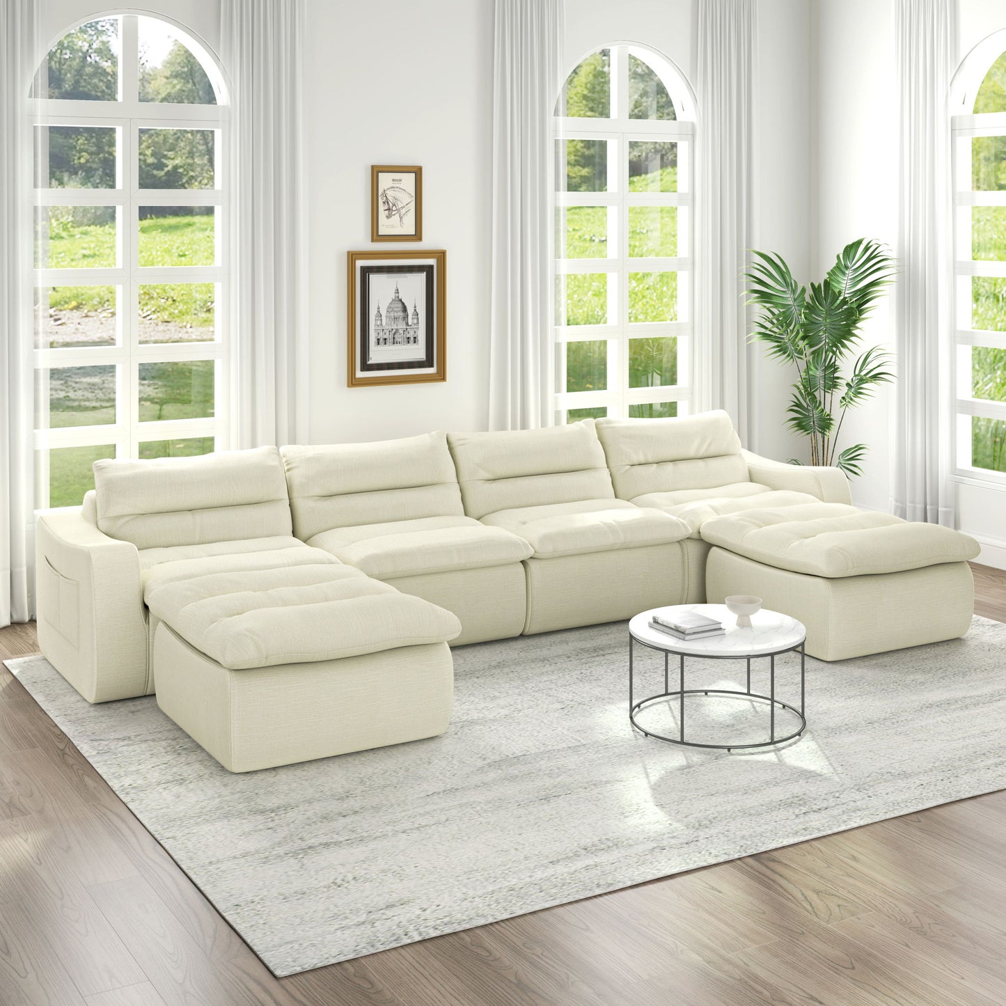 Modern L Shaped Modular Beanbag Sofa, Comfortable Lazy Style, Compression Sponge And Cloth