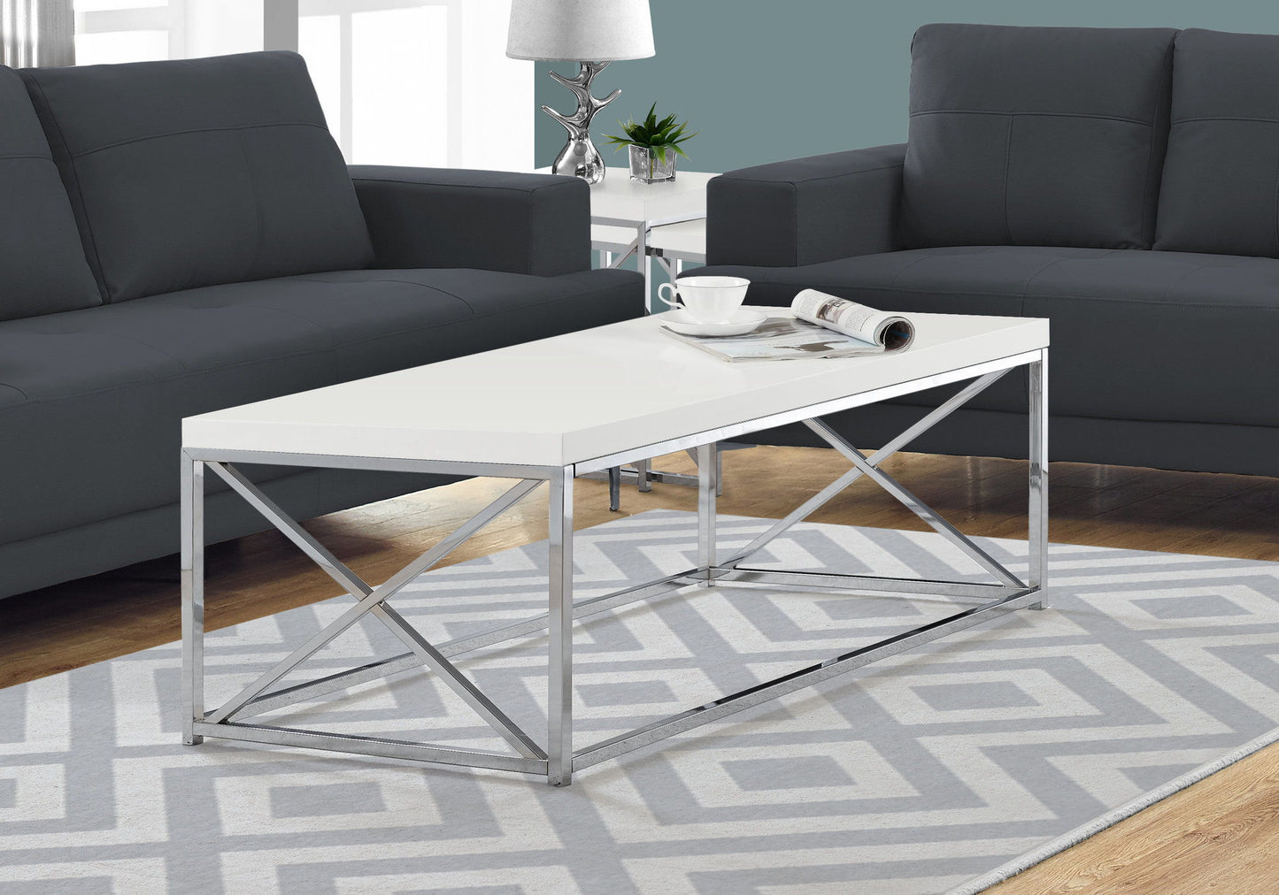 Glossy Coffee Table Rectangular For Living Room - White