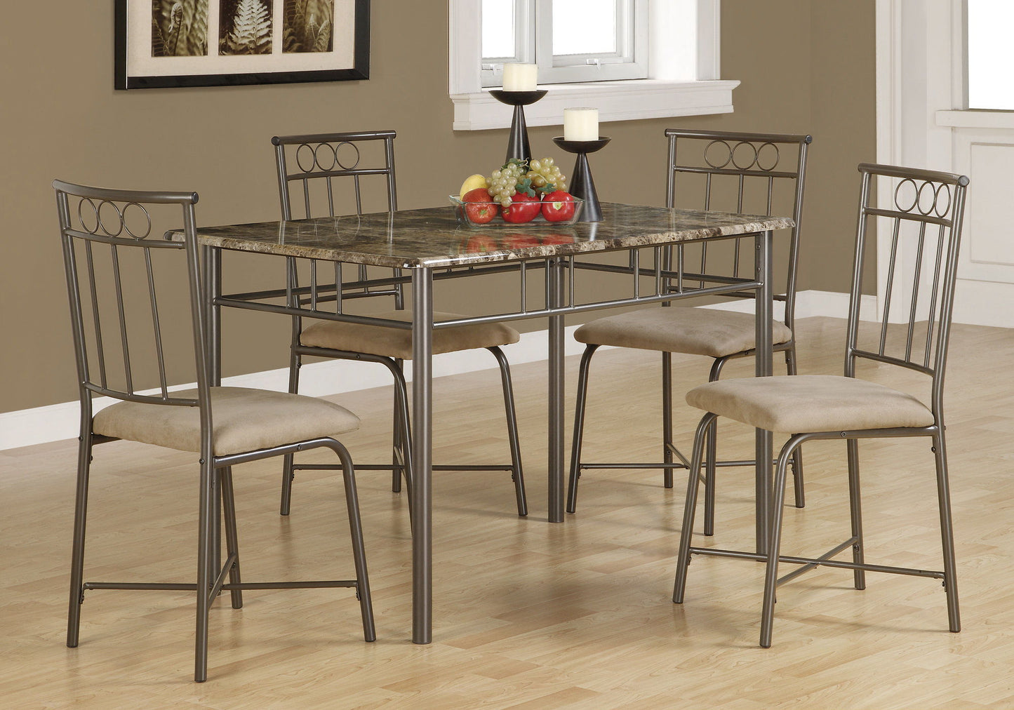Dining Table Set Small Rectangular Marble Look 5 Pieces Set - Espresso
