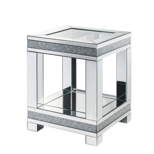 Noralie - 20" Square End Table - Mirrored & Faux Diamonds