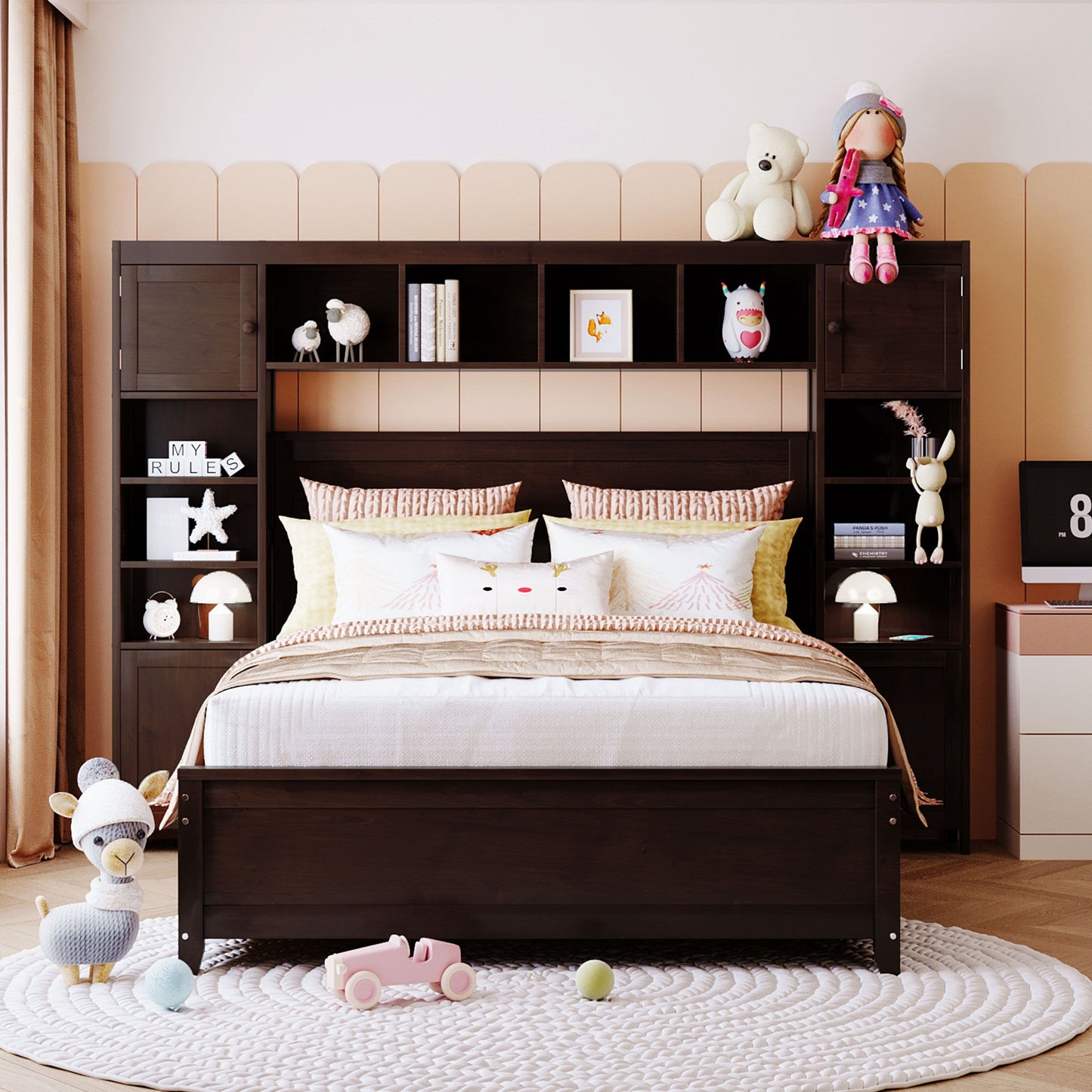Bed With All In One Cabinet And Shelf
