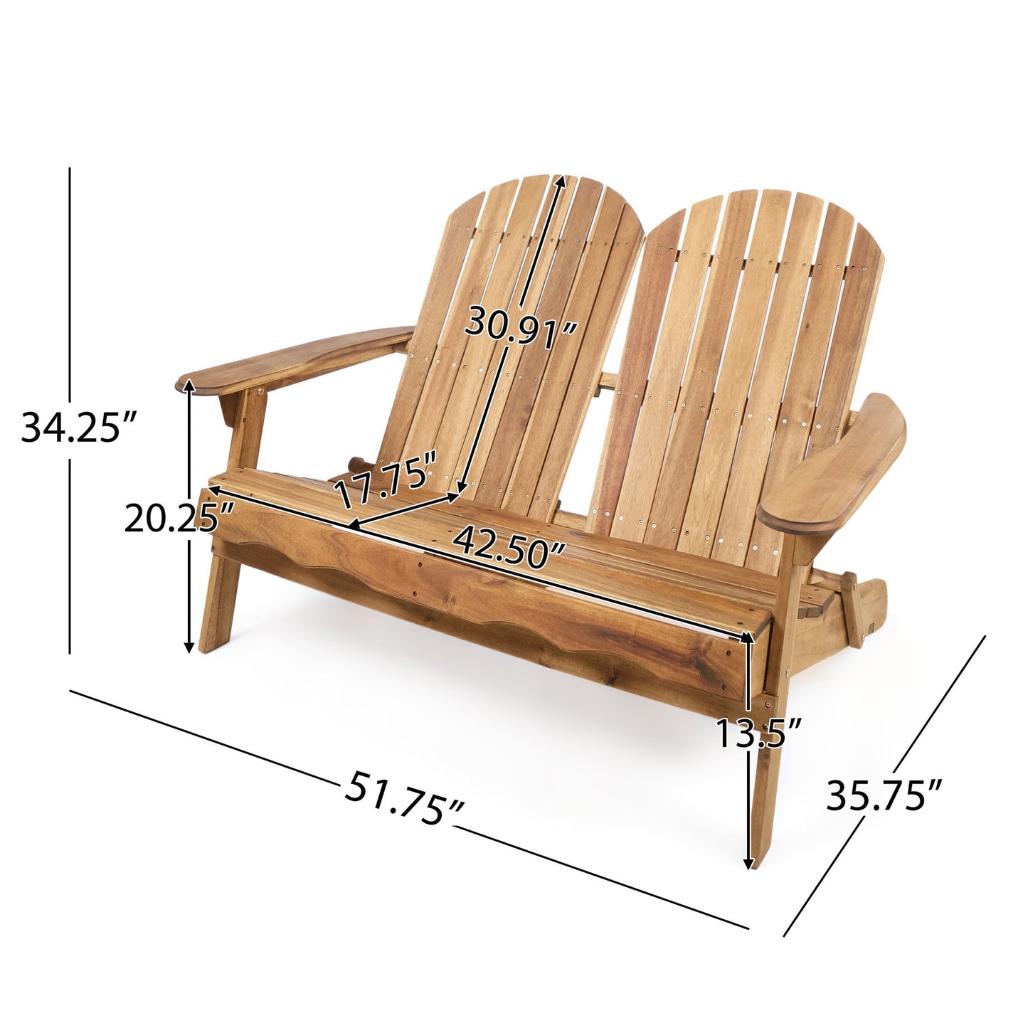 Outdoor Adirondack Rocking Loveseat With Hand Crafted Details - Natural