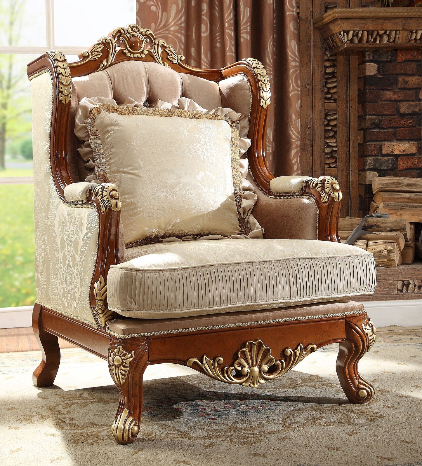 HD-821 - 3 Piece Sofa Set - Cedar Red With Gold Highlight