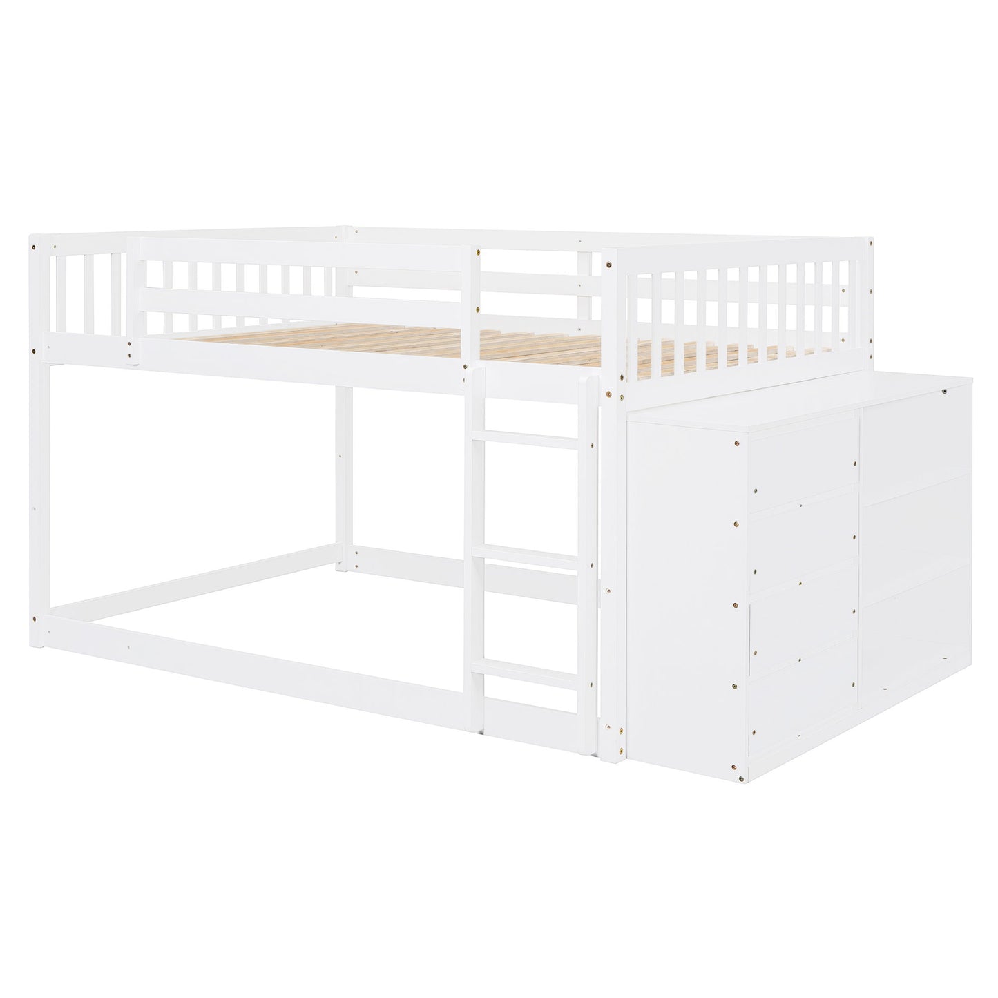 Full Over Full Bunk Bed With Storage And Shelves And Elegant Durable Design - White