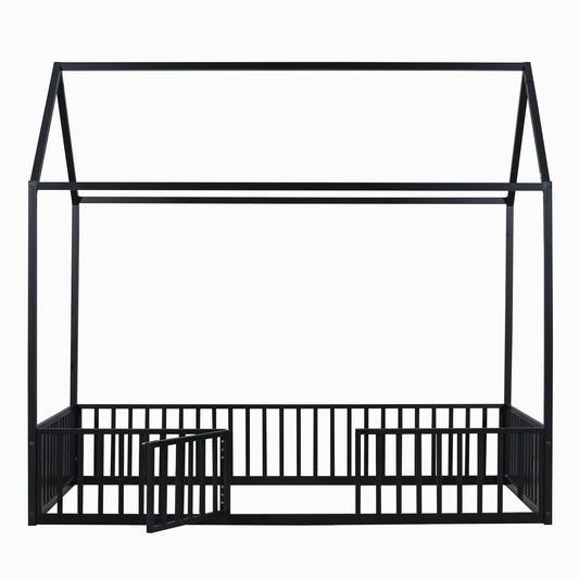 Metal House Bed With Fence And Door