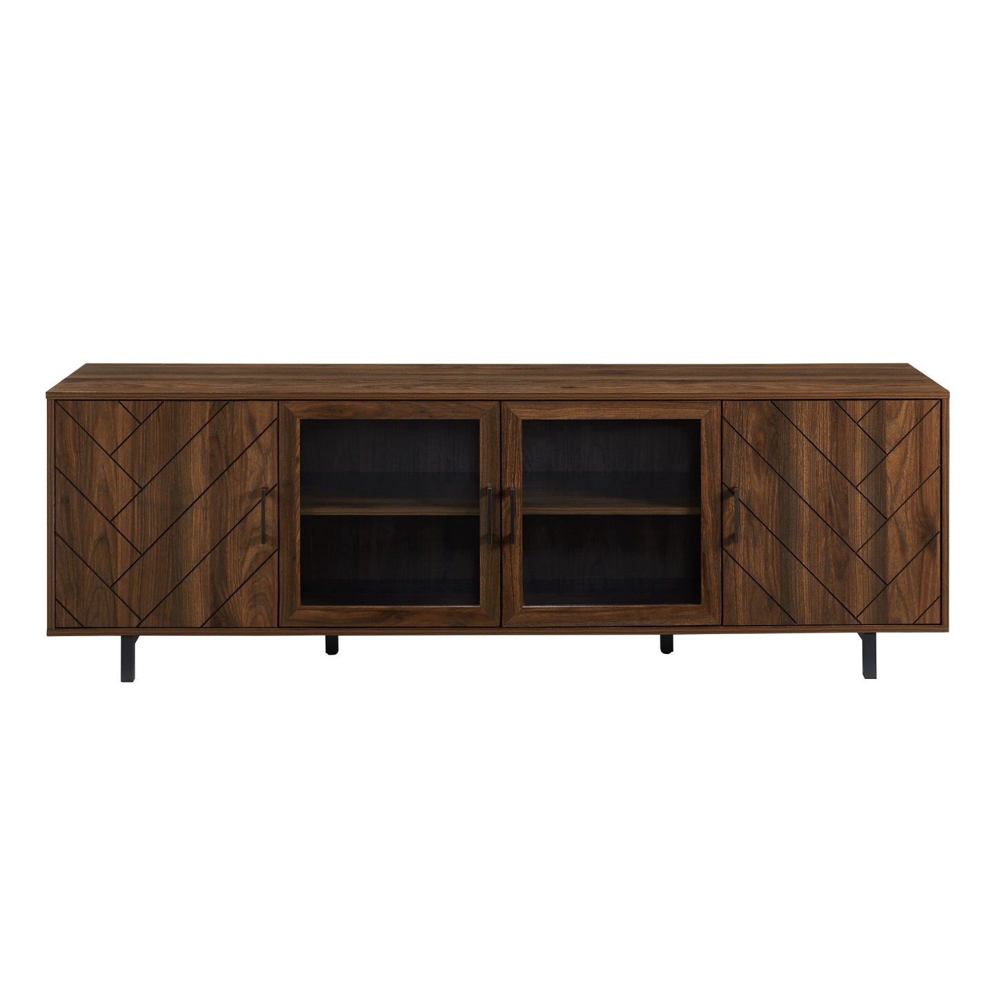 Modern Scandinavian 4 Door Herringbone 70" TV Stand For TVs Up To 80" - Dark Walnut