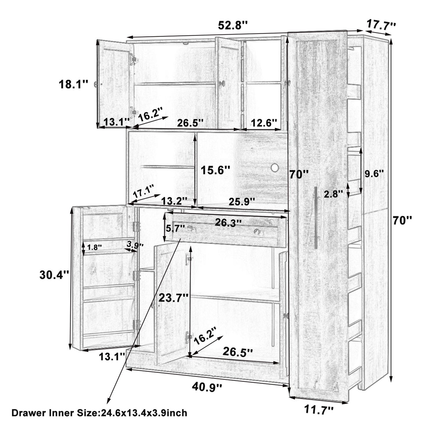 Large Kitchen Pantry Storage Cabinet Cupboard With Pull Out Side Cabinet