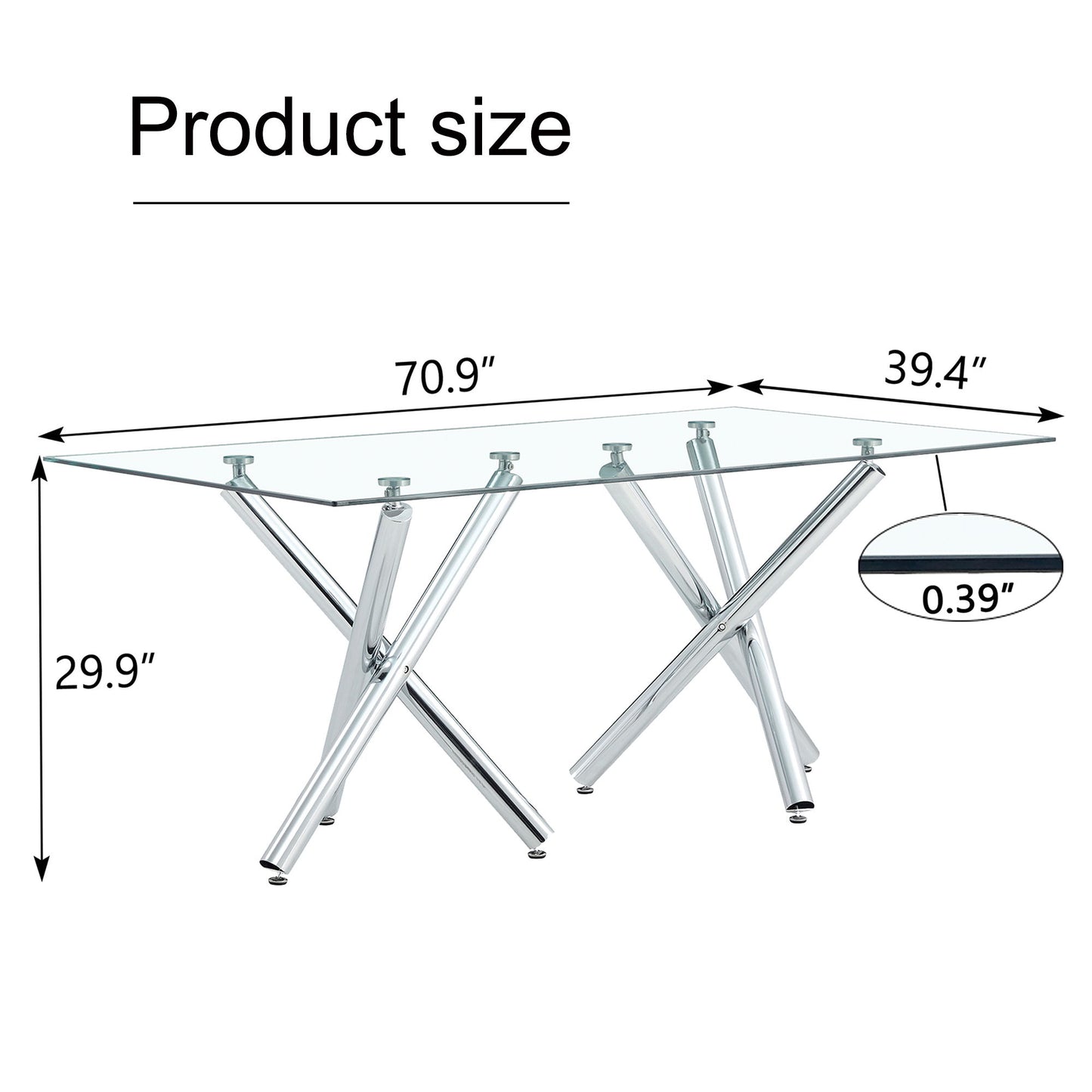 Modern Minimalist Rectangular Glass Dining Table With Tempered Glass Top And Chrome Legs For Kitchen - Silver / Transparent