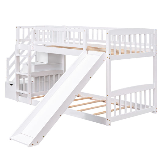 Twin Over Twin Stairway Bunk Bed With Two Drawers And Slide