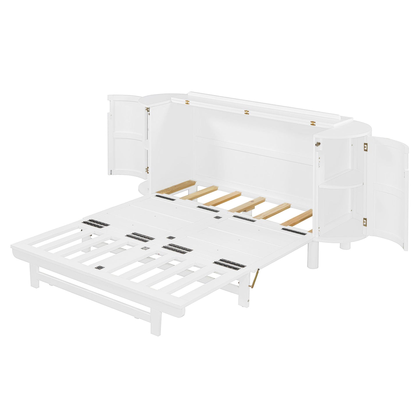 Queen Murphy Bed With Hidden Storage & Modern Woven Design - White