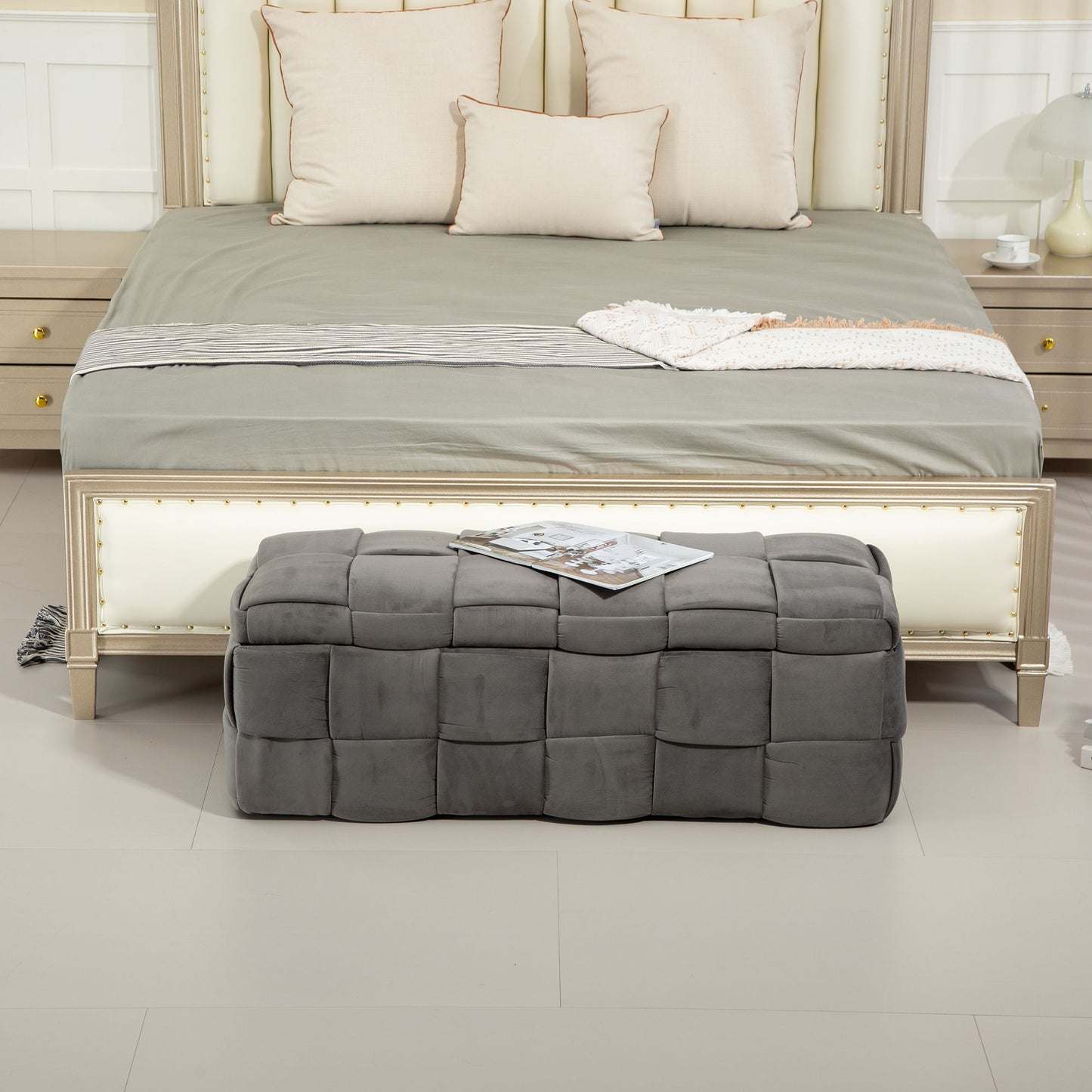 Upholstered Storage Ottoman With Safety Hinge