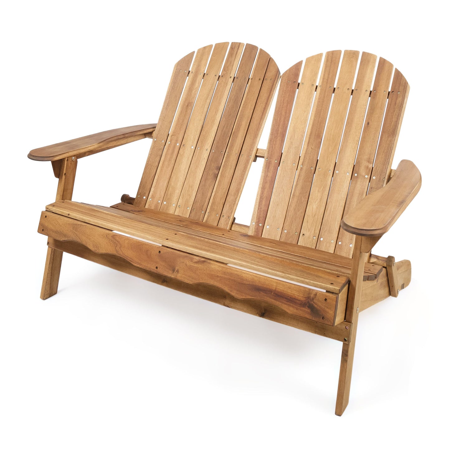 Outdoor Adirondack Rocking Loveseat With Hand Crafted Details - Natural