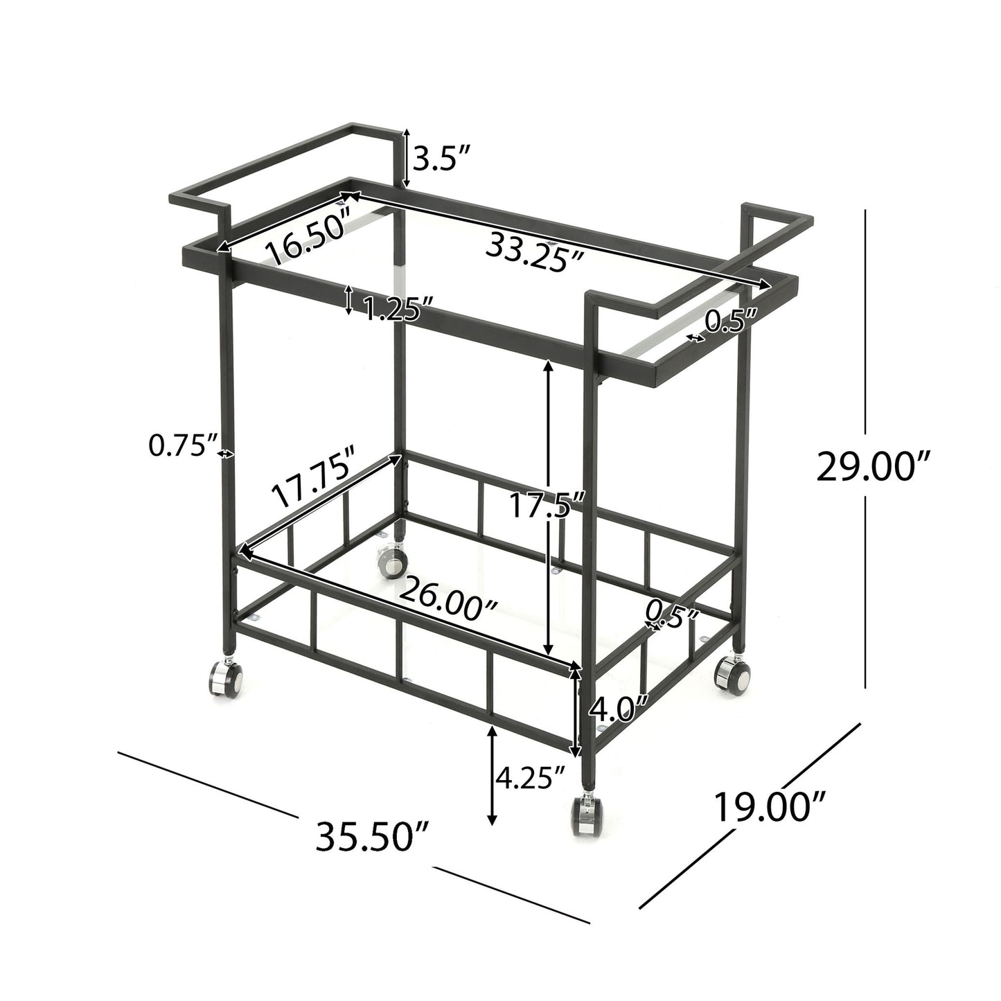 2 Tier Bar Cart, Utility Cart, Rolling Serving Cart, Kitchen Cart With Storage Shelves - Black