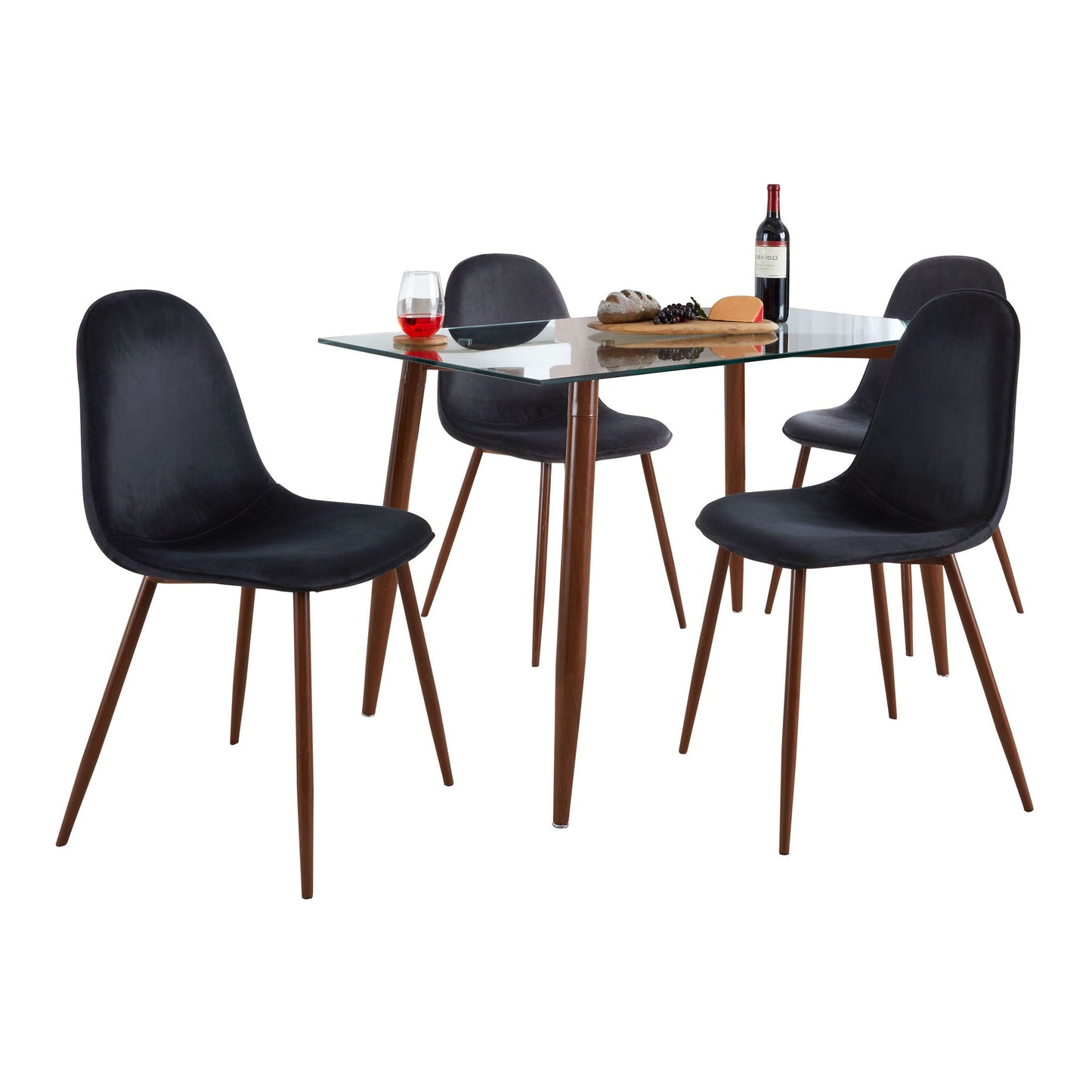 Clara Pebble - 5 Piece Mid-Century Modern Dining Set - Walnut / Black