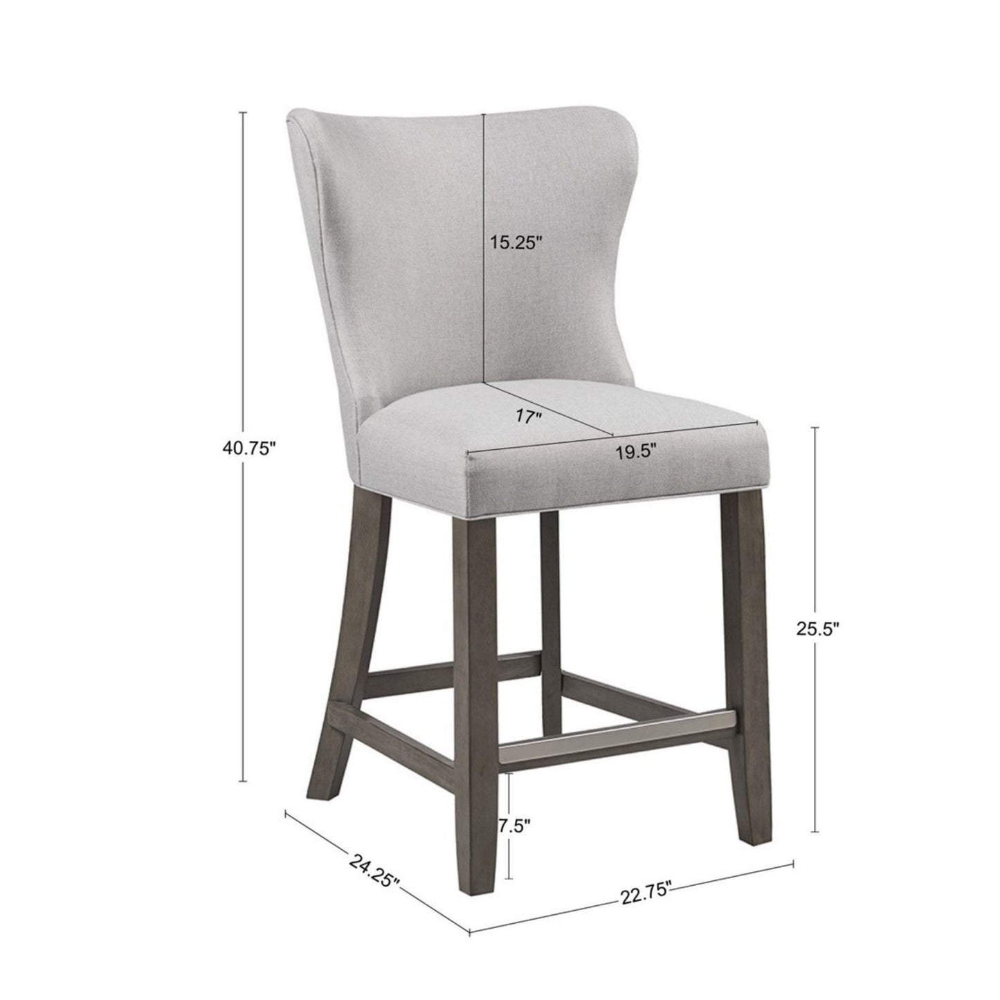 Upholstered Counter Stool Fabric Solid Wood Frame - Cream