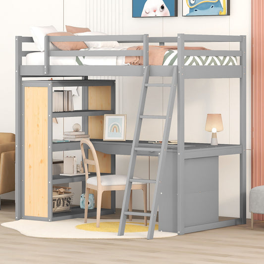 Loft Bed With Ladder, Shelves, And Desk