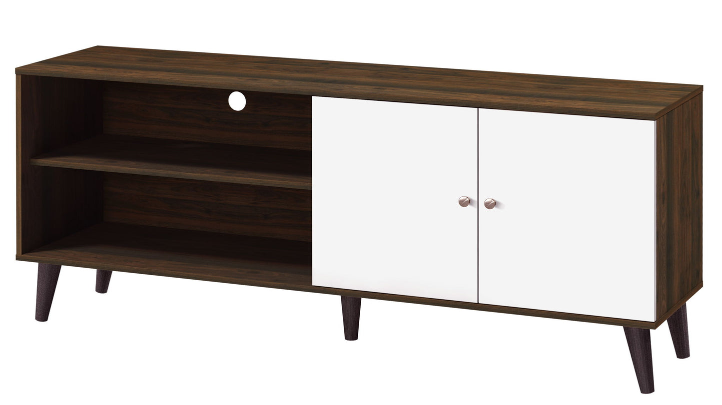 Amidon - TV Stand For TV's Up To 63", With 2 Storage Shelves & 1 Cabinet, Modern Entertainment Centre For TV In Living Room - White / Walnut