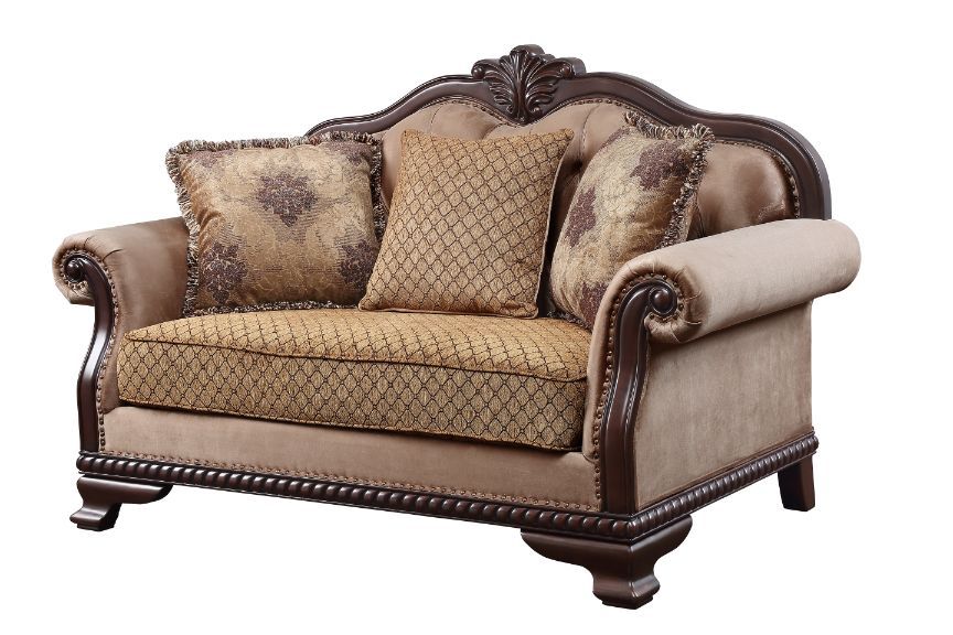Chateau De Ville - Loveseat With 3 Pillows (Same Lv01589) - Fabric & Espresso