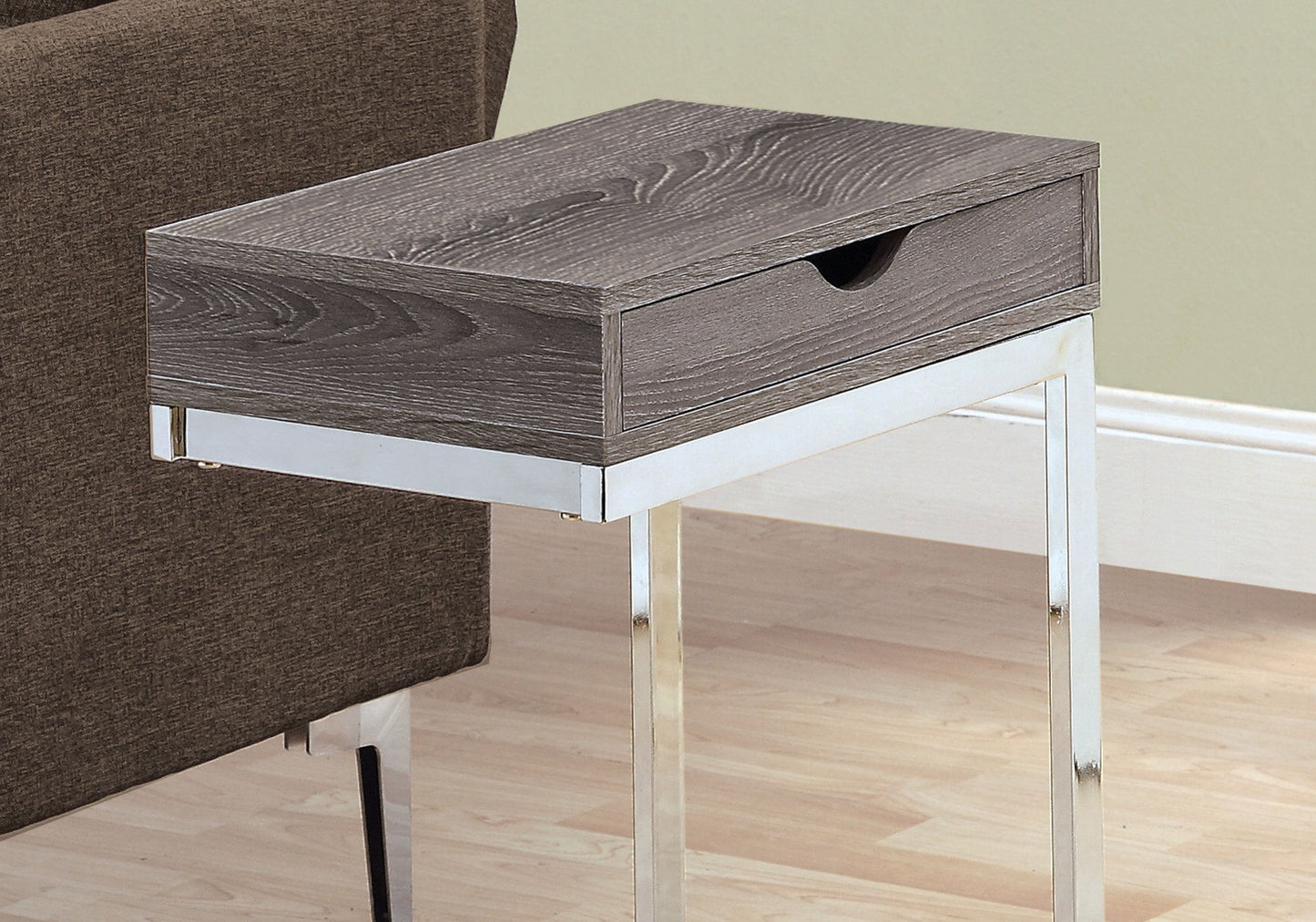 C-Shaped Accent Table Storage Drawer For Living Room - Taupe