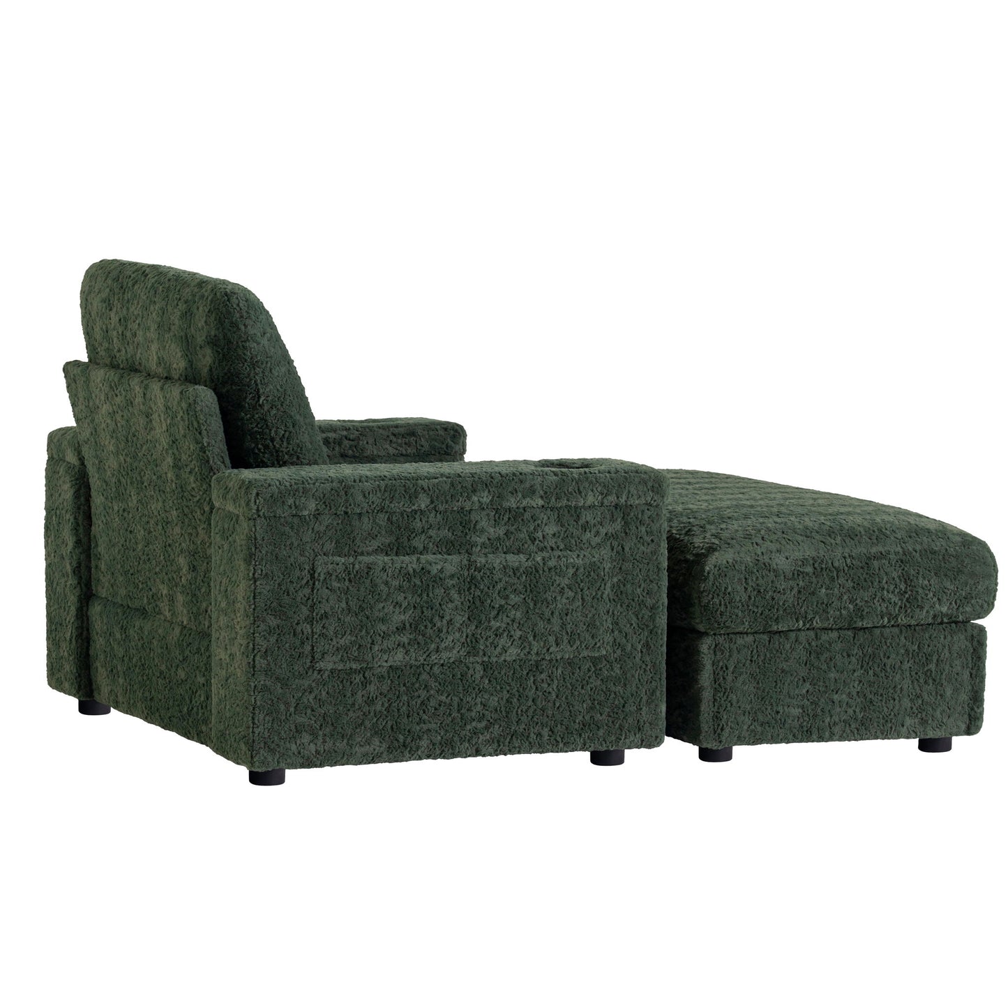 Oversized Chaise Lounge Indoor Rabbit Fur Sofa Bed With Storage Ottoman And Armrests Cup Holders With Deep Seat - Green