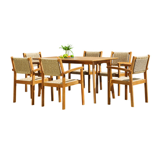 Mauricio - 7 Piece Dining Set With Stacking Chair - Natural / Light Brown