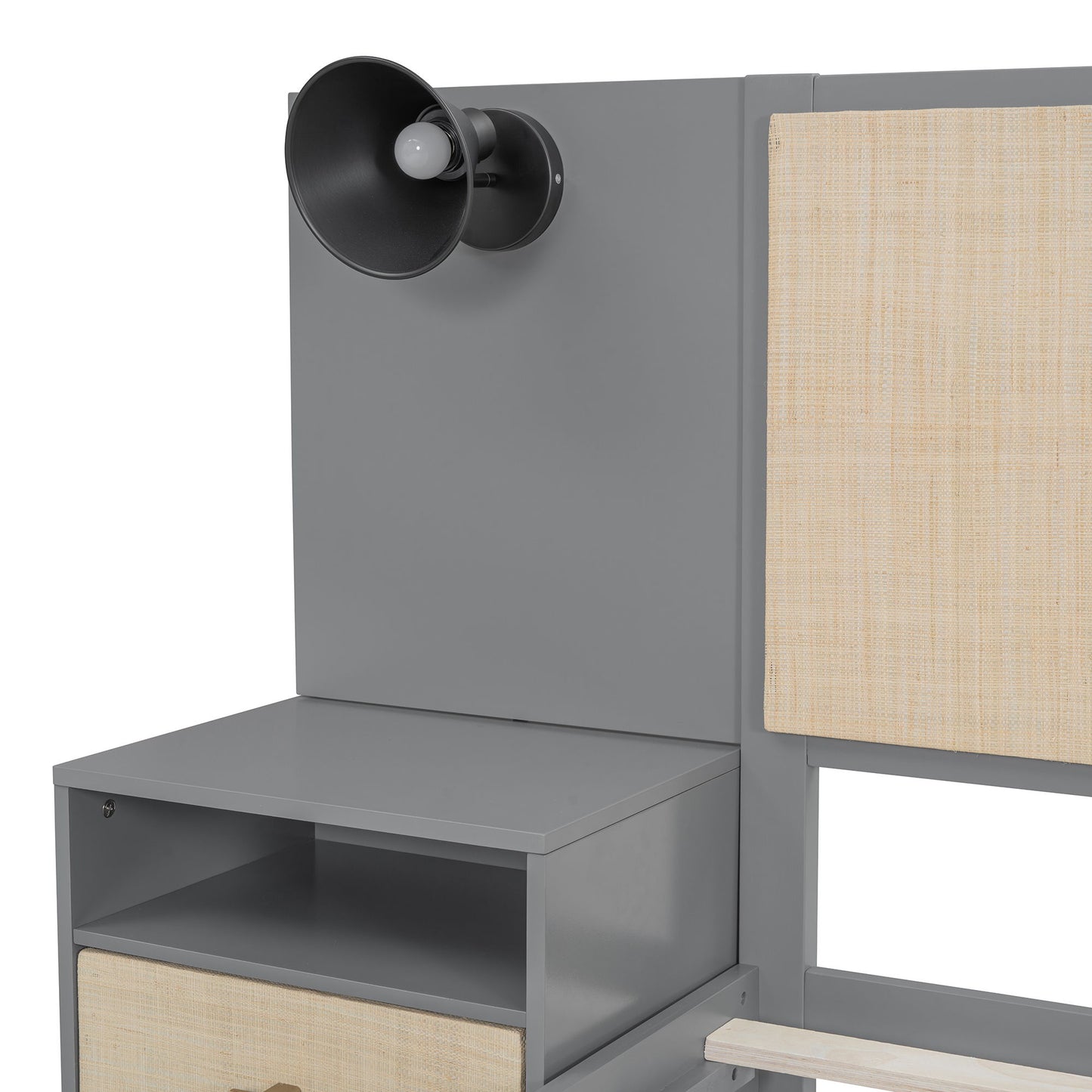 Queen Size Bed Frame With 2 Nightstands Elegant Design With Lamps - Gray