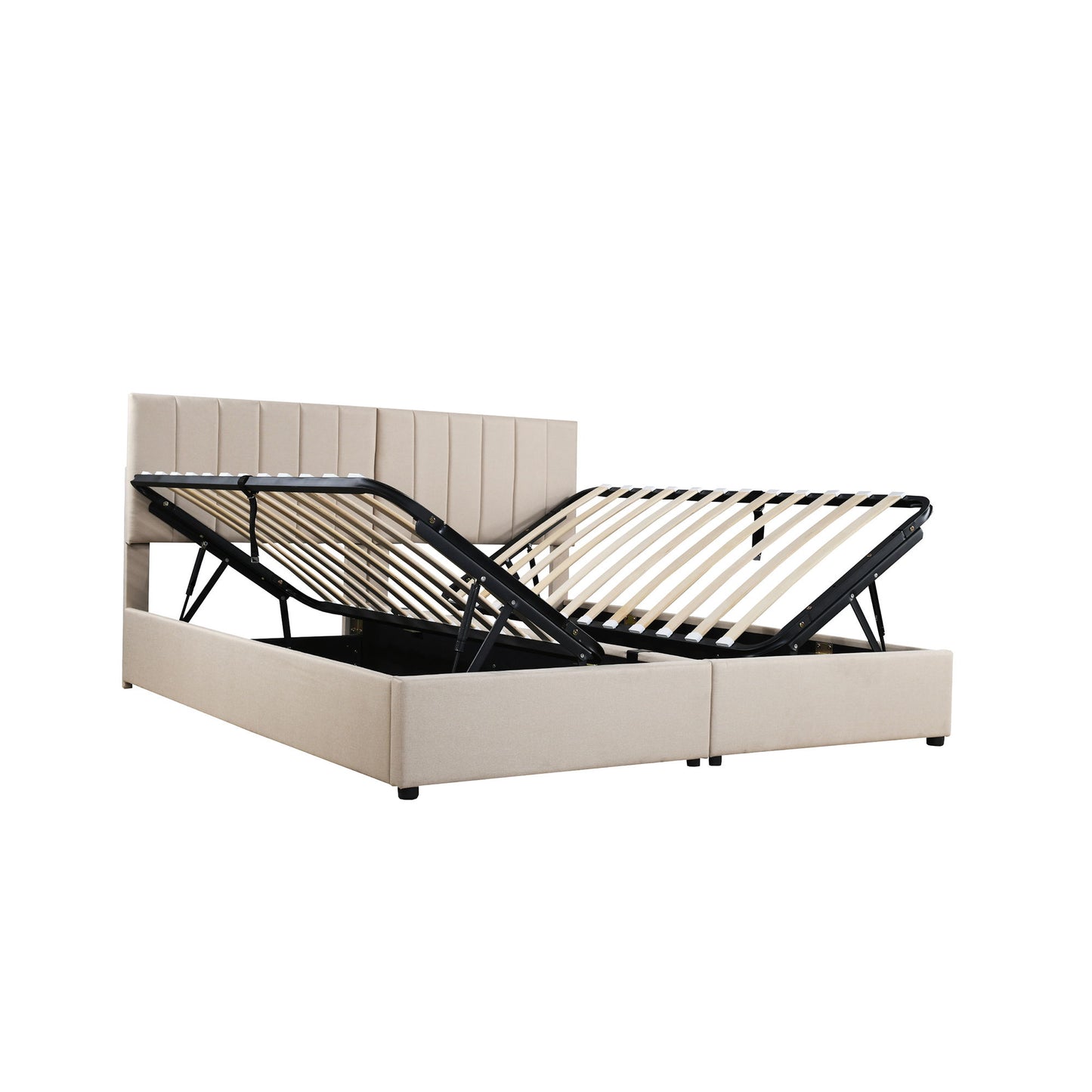 King Size Upholstered Platform Bed With A Hydraulic Storage System - Beige