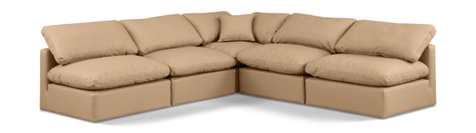 Indulge - Faux Leather 5 Piece Modular Corner Armless Sectional - Tan
