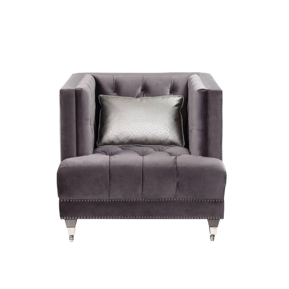 Hegio - Chair With Pillow - Gray Velvet