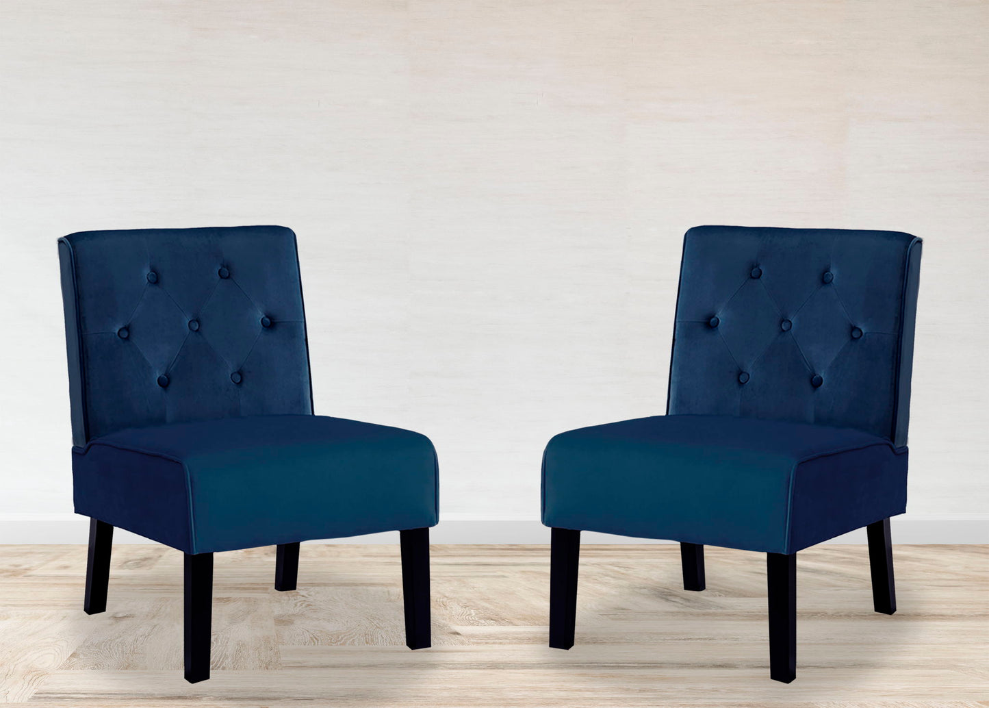Reese - Living Room Armless Button Tufted Pattern Accent Chair (Set of 2) - Dark Blue