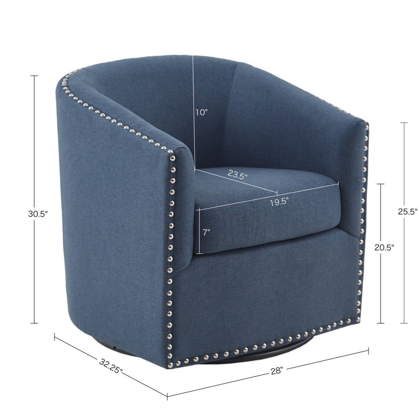 Luxurious Swivel Chair With 360 Degree Rotation Fabric And Solid Wood - Blue