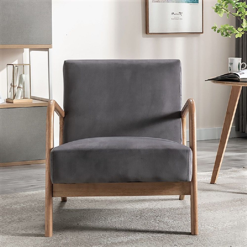 Classic Mid-Century Modern Accent Chairs, Open Framed Armchair With Cushioning And - Gray