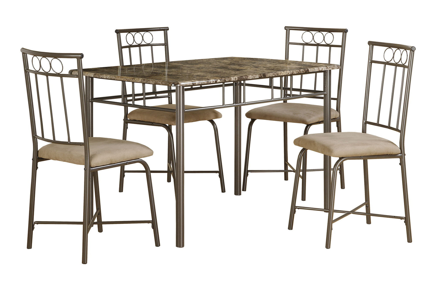 Dining Table Set Small Rectangular Marble Look 5 Pieces Set - Espresso
