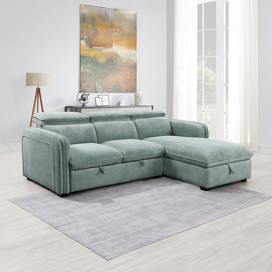 Zavala - Sectional Sofa With Sleeper & Storage - Light Green Chenille