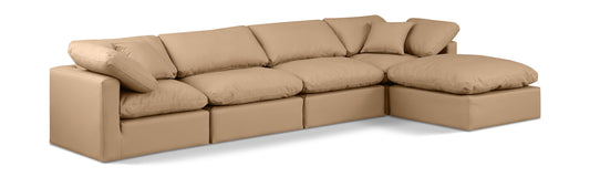 Indulge - Faux Leather 5 Piece Modular Sectional With Chaise - Tan