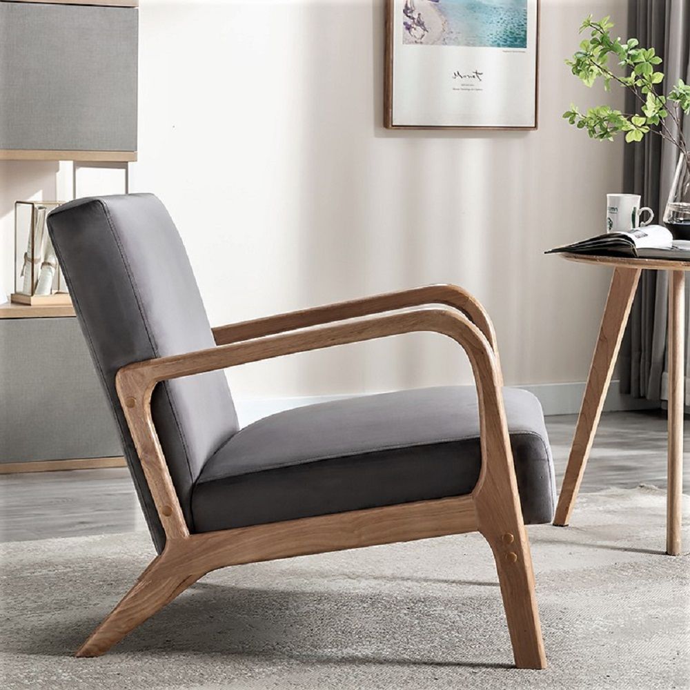 Classic Mid-Century Modern Accent Chairs, Open Framed Armchair With Cushioning And - Gray