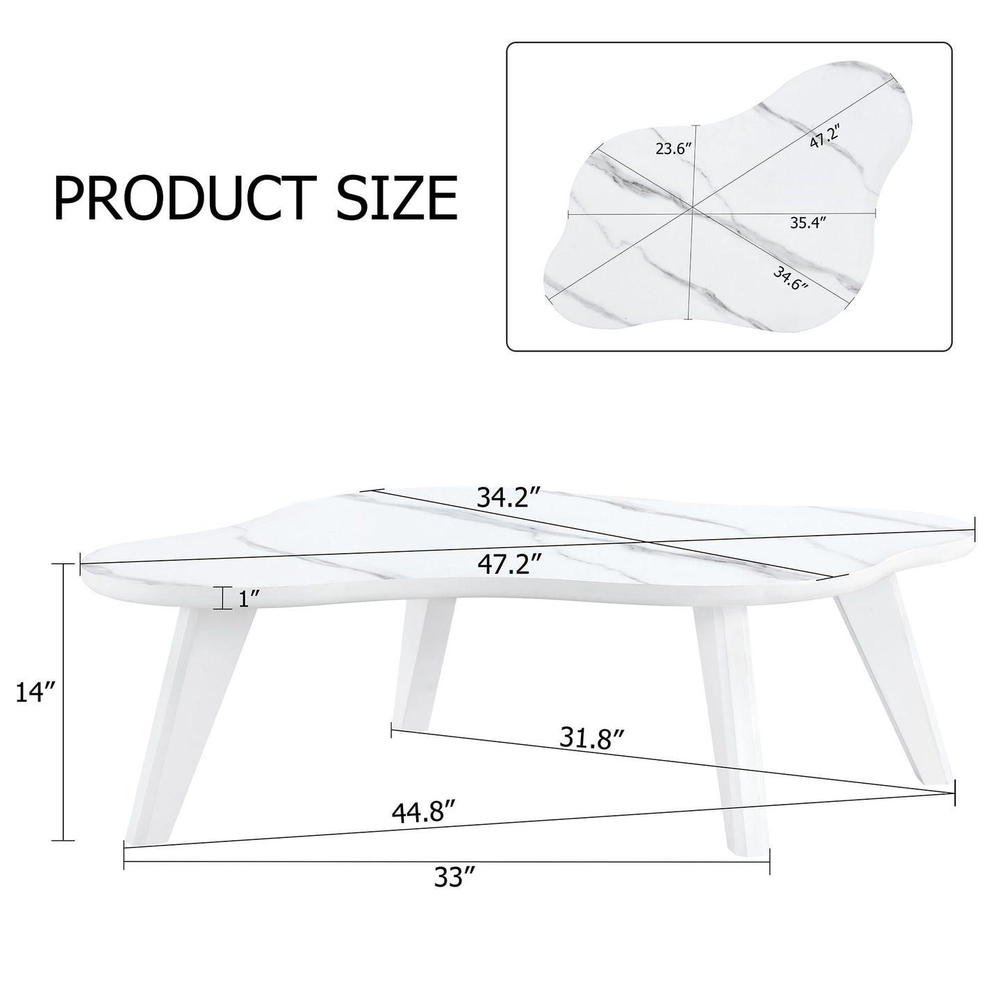 Modern Minimalist Imitation Marble Coffee Table With Solid Wood Legs And Cloud Shape Design - White