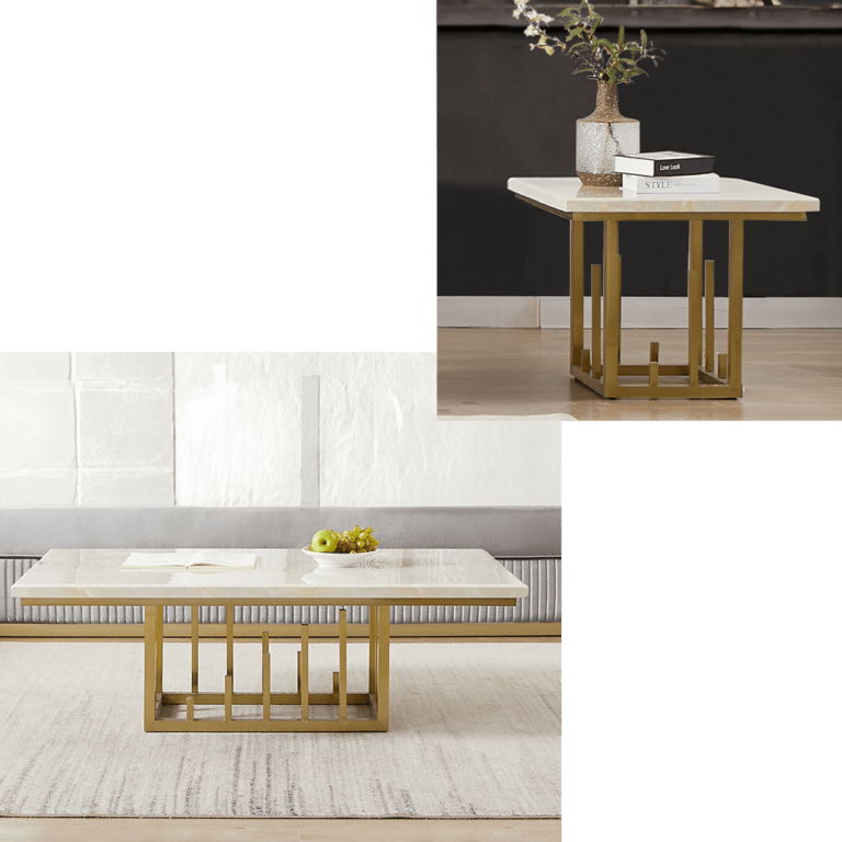 HD-06 - 3 Piece Coffee Table Set - Marble/Gold