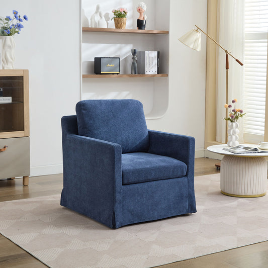 Upholstered Skirted Swivel Chair With Removable Back Cushion For Living Room
