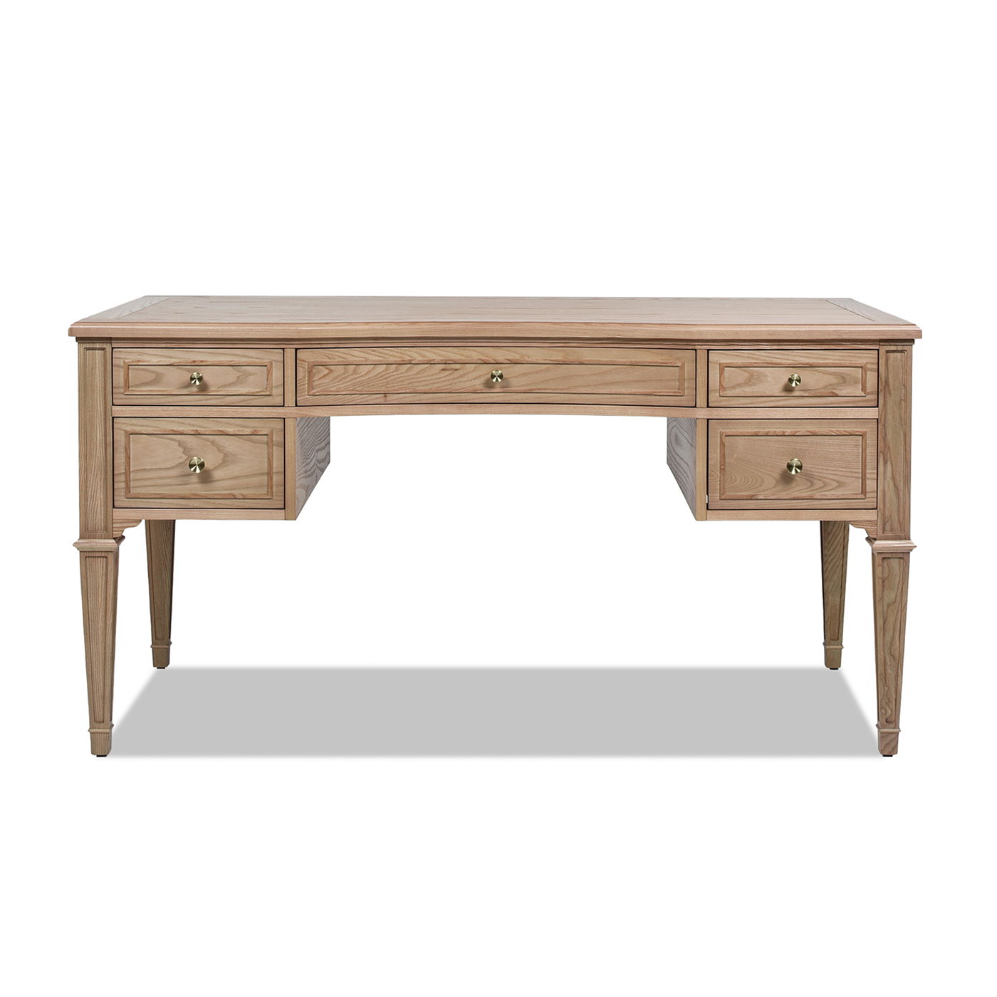 Dauphin - Gold Accent 5 Drawer Executive Desk - Natural Brown