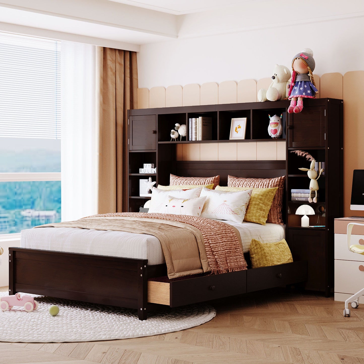 Bed With All In One Cabinet And Shelf