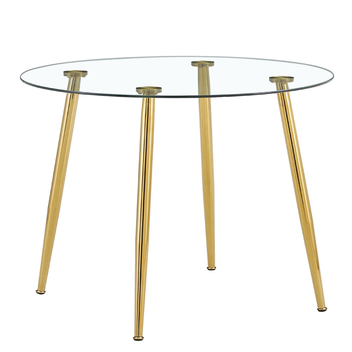 Modern Minimalist Circular Dining Table With Clear Glass Top And Electroplated Metal Legs - Gold / Transparent