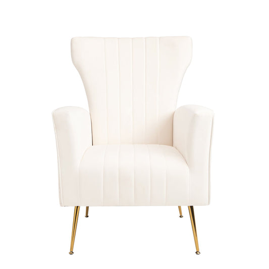 Velvet Wingback Accent Chair With Legs, Upholstered Single Sofa - White