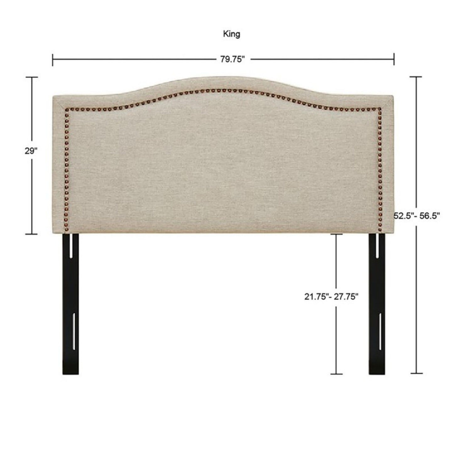 Upholstered Panel Headboard With Copper Nail Heads, Adjustable Height - Natural