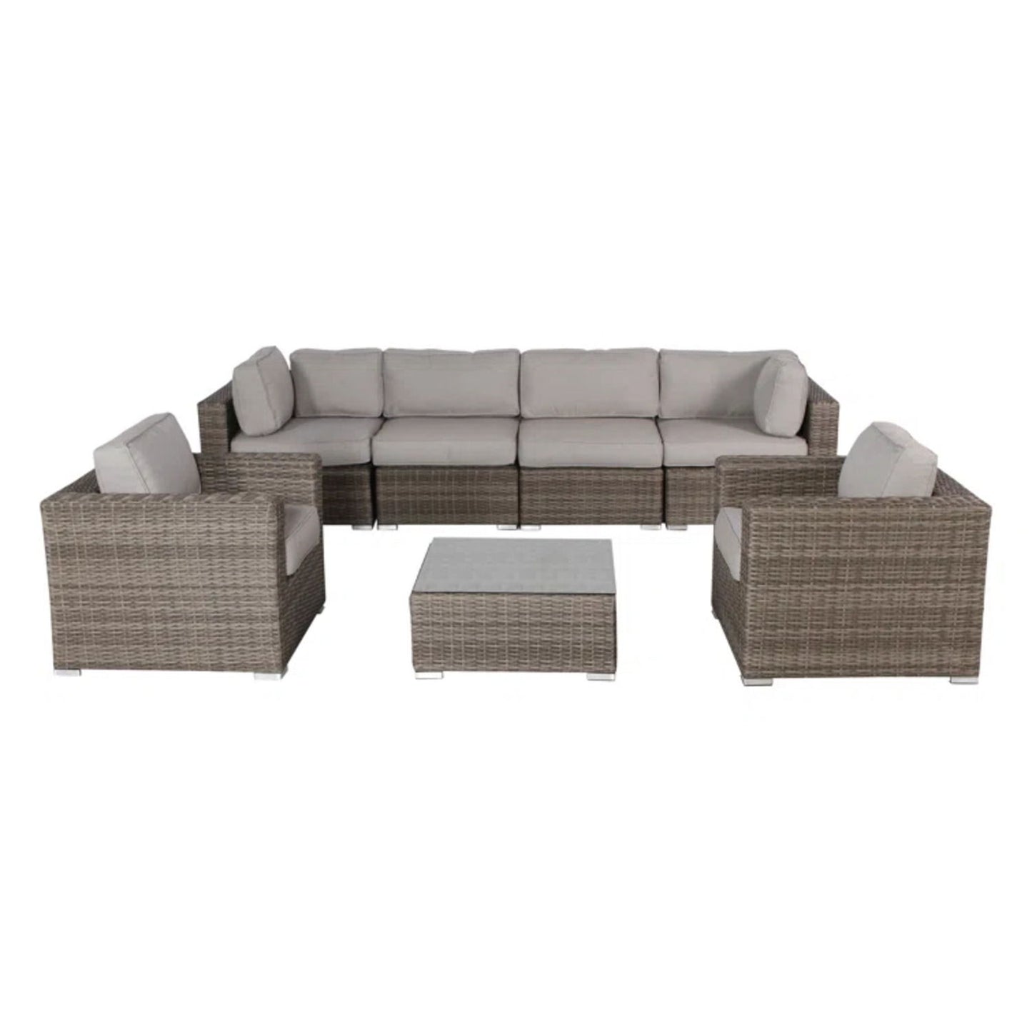 6 Seater Patio Wicker Sofa Set With Coffee Table - Gray Mix