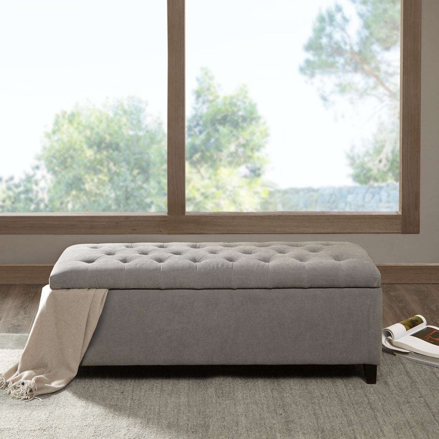 Modern Tufted Top Soft Close Storage Bench Upholstered Polyester - Gray