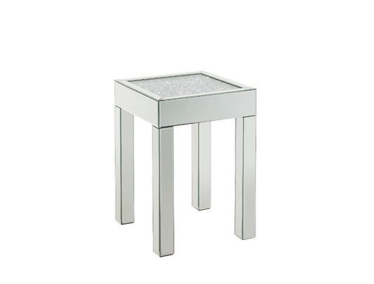Noralie - 16" Square End Table With Glass Top - Mirrored & Faux Diamonds