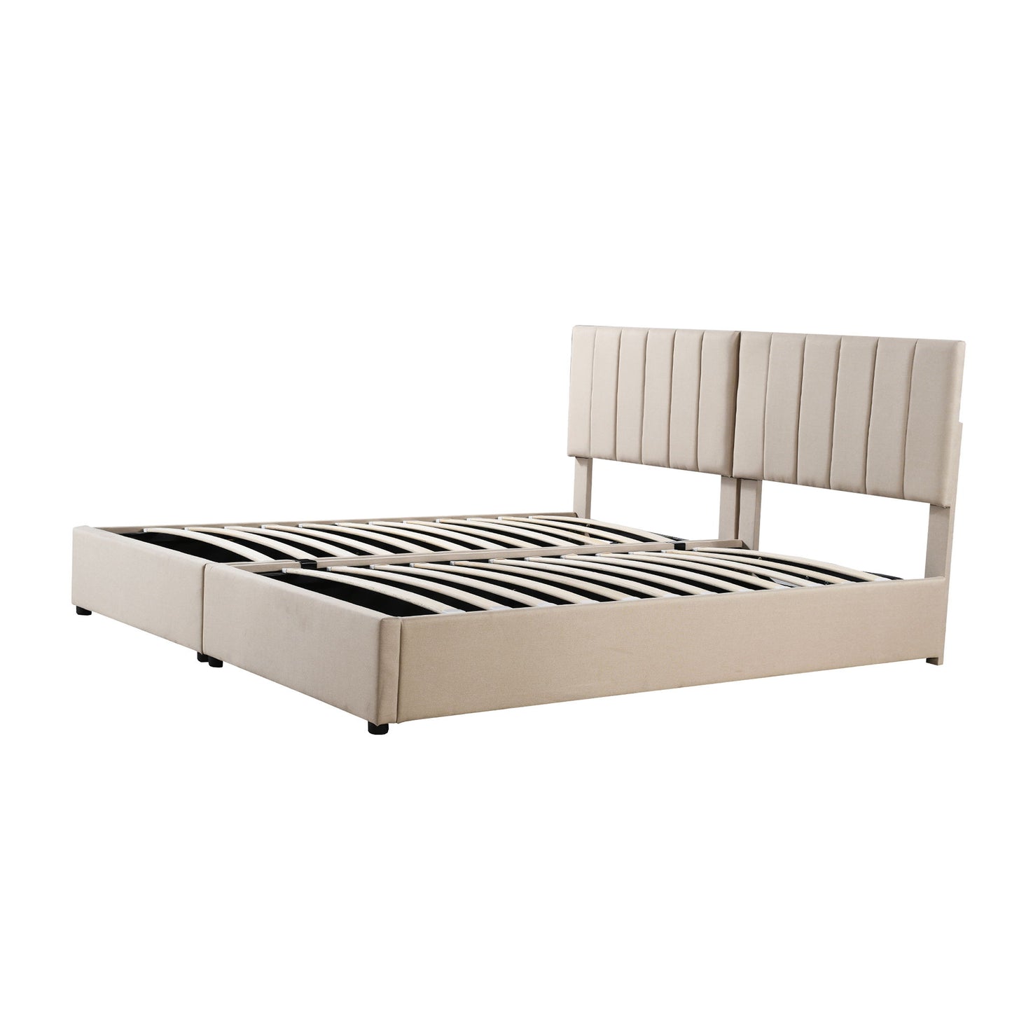 King Size Upholstered Platform Bed With A Hydraulic Storage System - Beige
