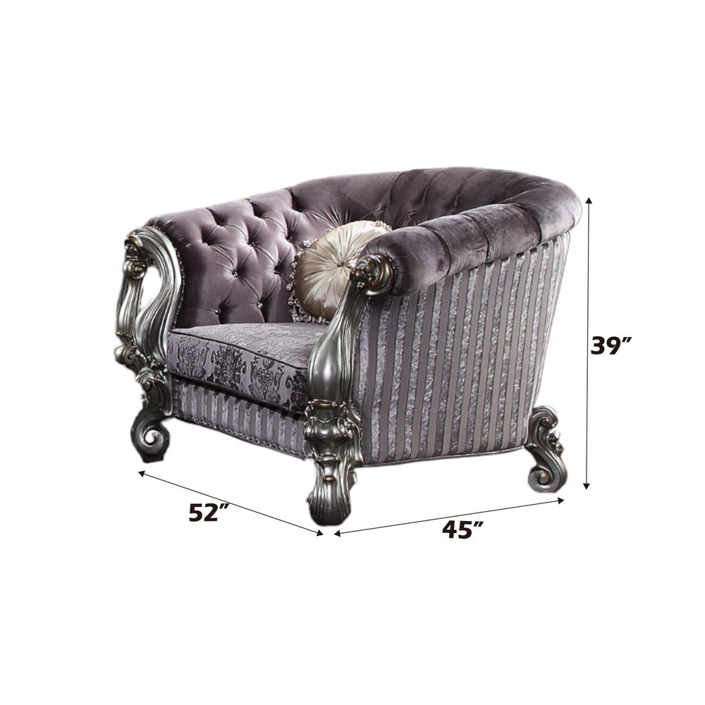 Versailles - Chair With 2 Pillows - Velvet & Antique Platinum