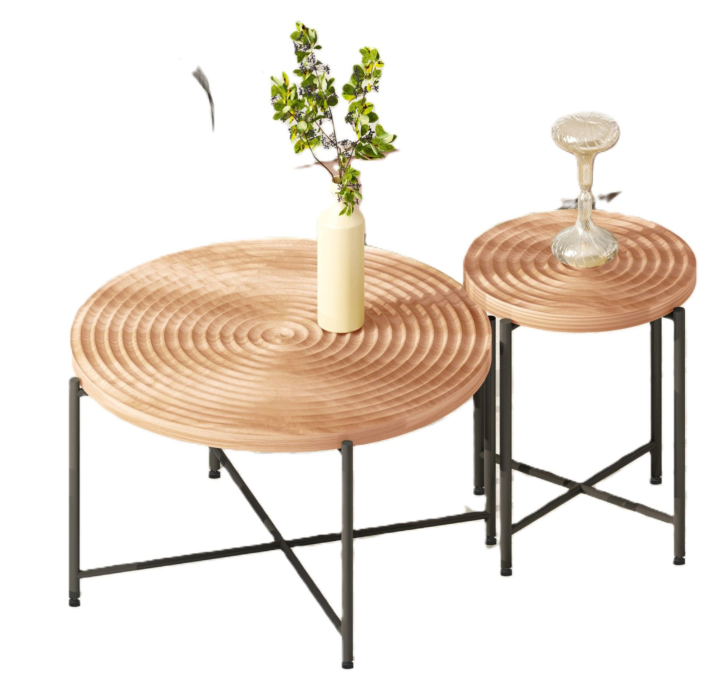 Coffee And End Table Set Waterproof Cover, Distressed Cylindrical Design, Legs Classic Rustic Charm (Set of 2) - Natural Wood / Brown